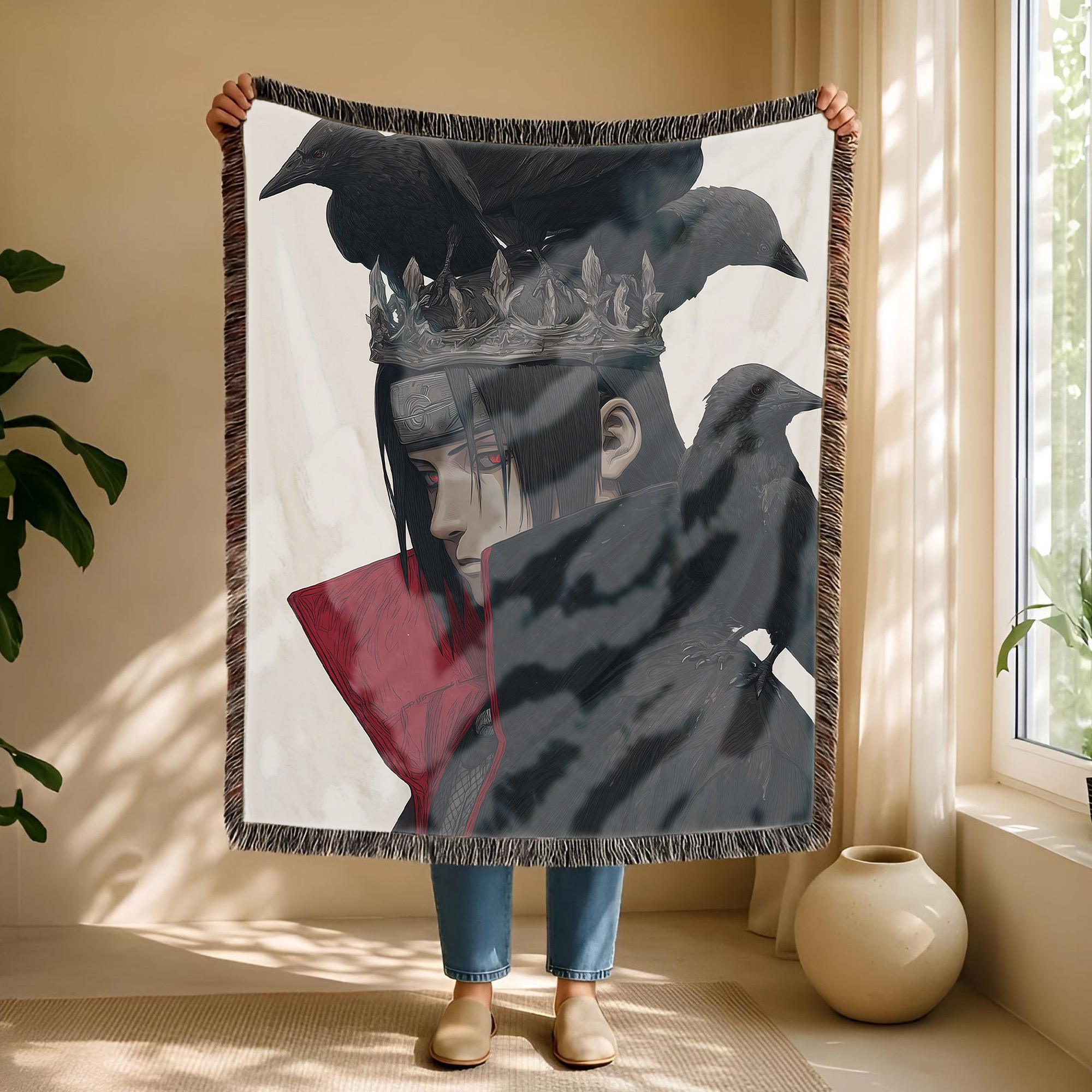 Anime Blanket Sasuke Uchiha Sharingan Battle Stance