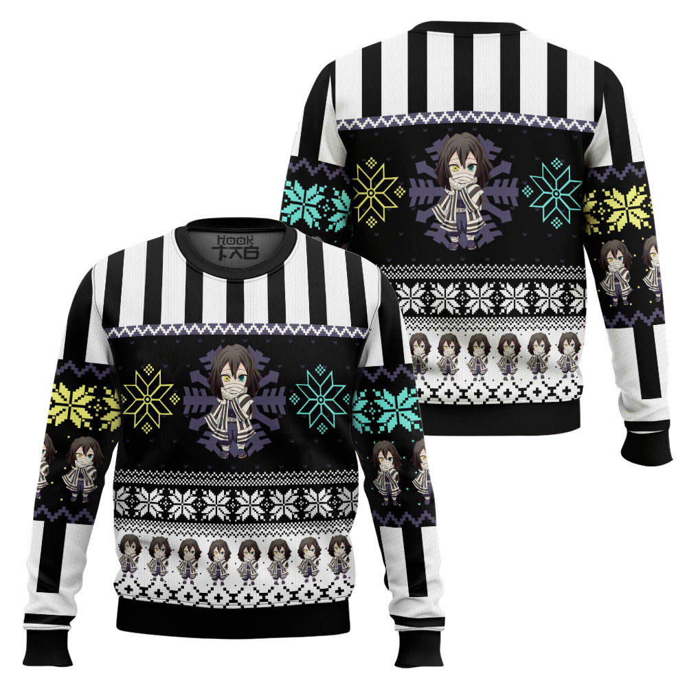 Chibi Christmas Obanai Iguro Demon Slayer Ugly Christmas Sweater