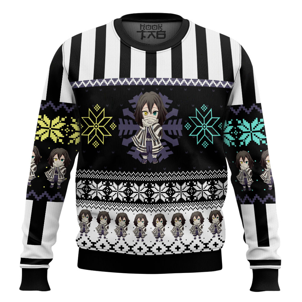 Chibi Christmas Obanai Iguro Demon Slayer Ugly Christmas Sweater