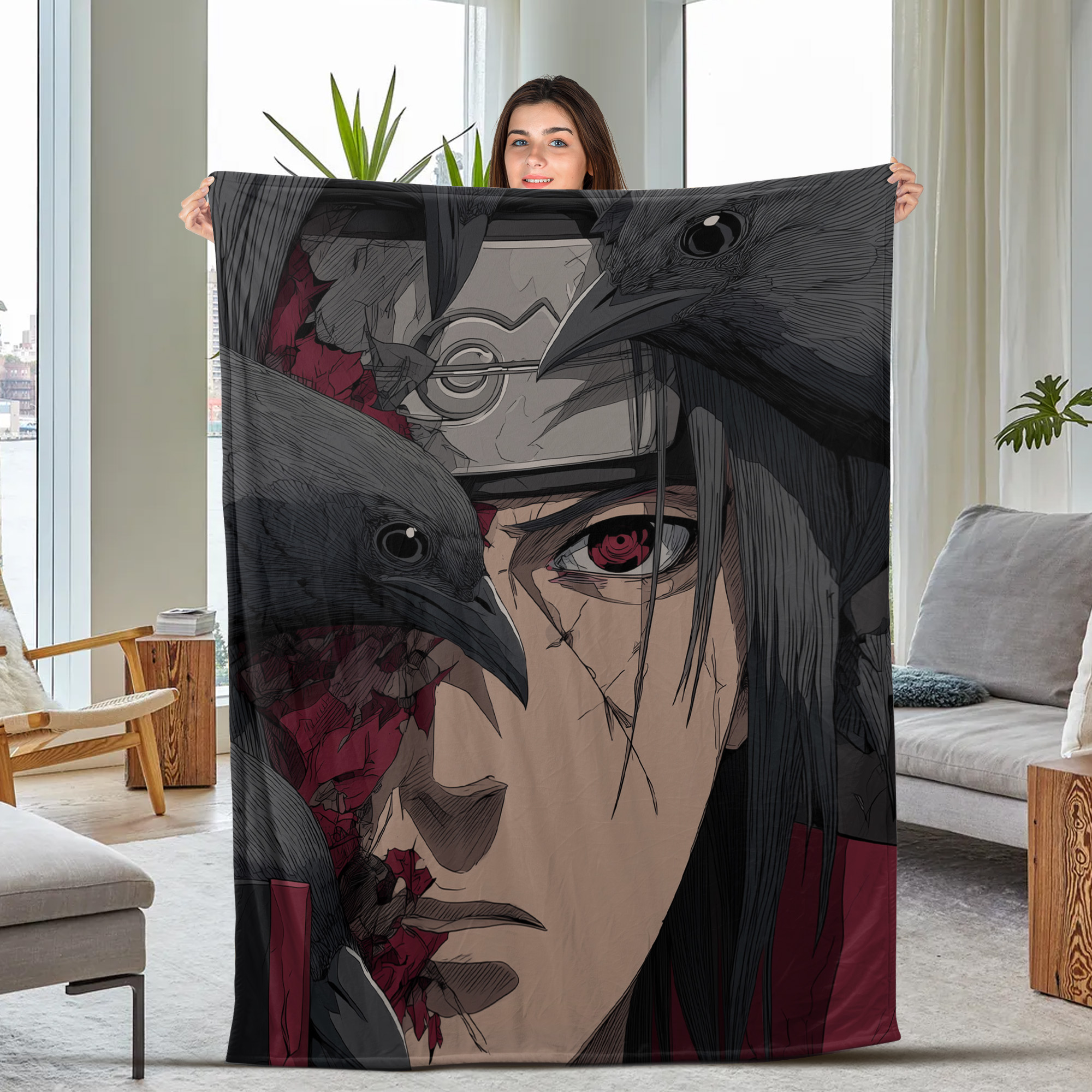 Itachi Shadowed Figure Fleece Blanket