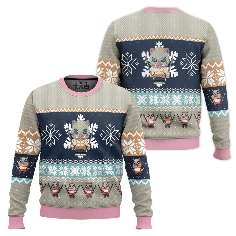 Chibi Christmas Inosuke Hashibira Demon Slayer Ugly Christmas Sweater