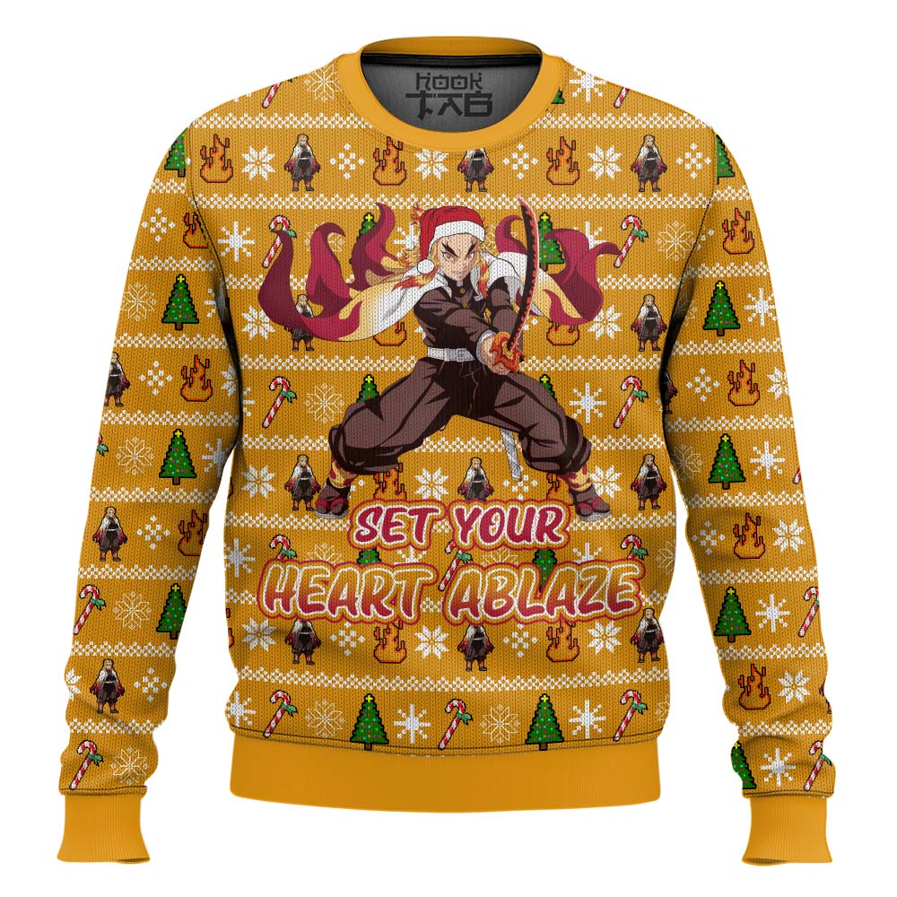 Heart Ablaze Rengoku Demon Slayer Christmas Sweater