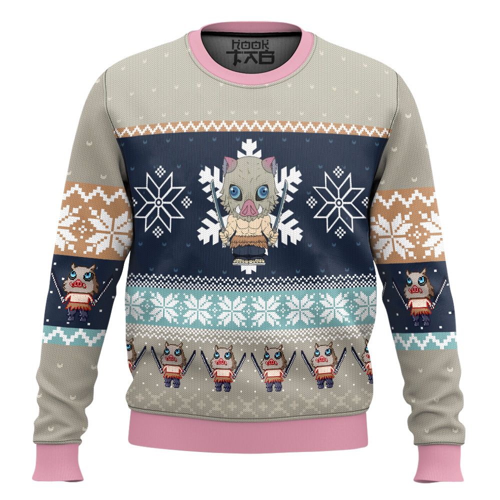 Chibi Christmas Inosuke Hashibira Demon Slayer Ugly Christmas Sweater