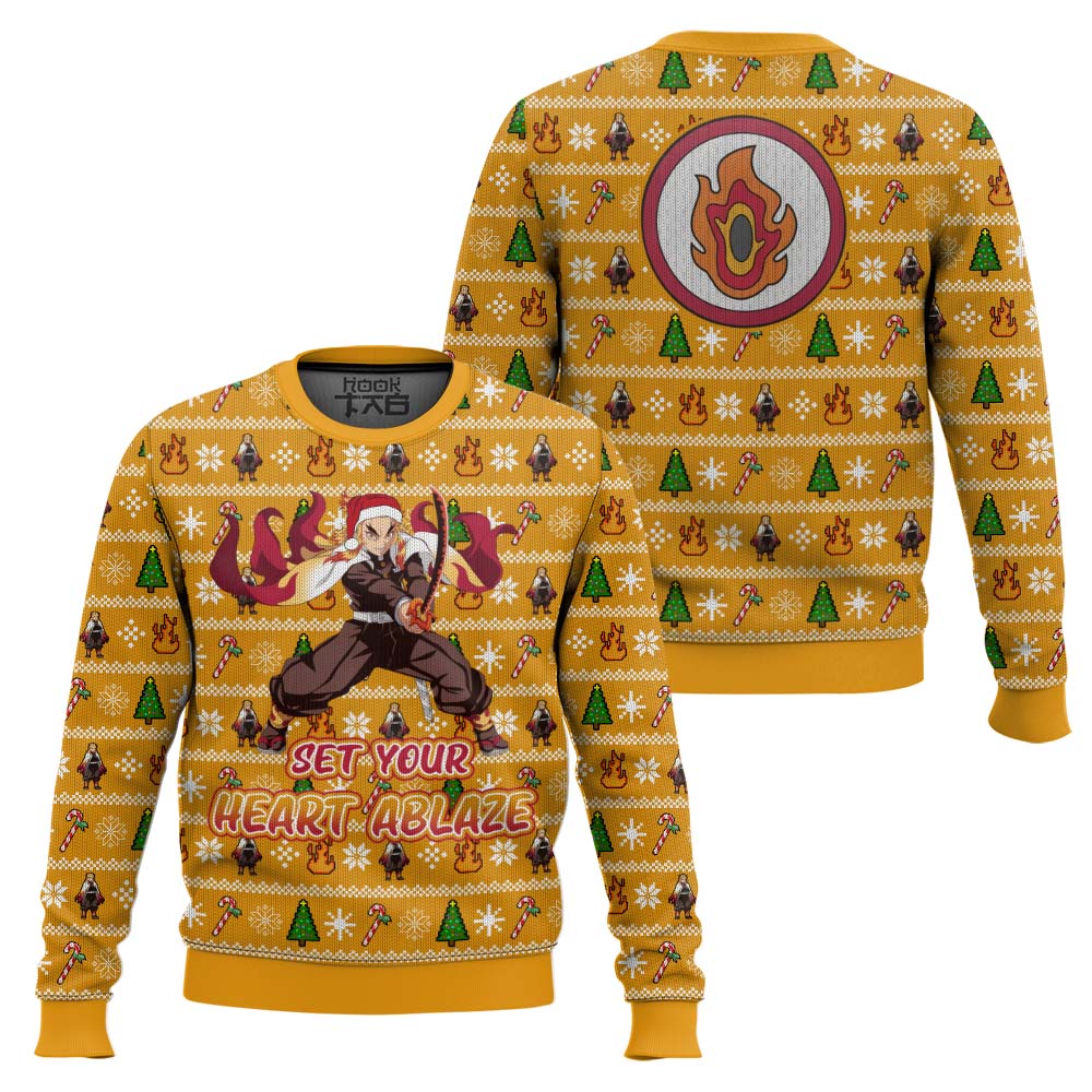 Heart Ablaze Rengoku Demon Slayer Christmas Sweater