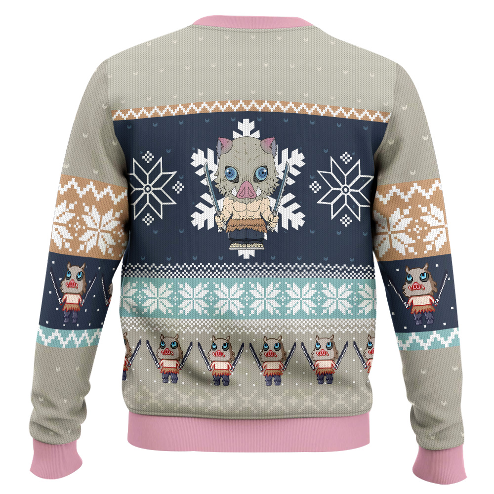 Chibi Christmas Inosuke Hashibira Demon Slayer Ugly Christmas Sweater