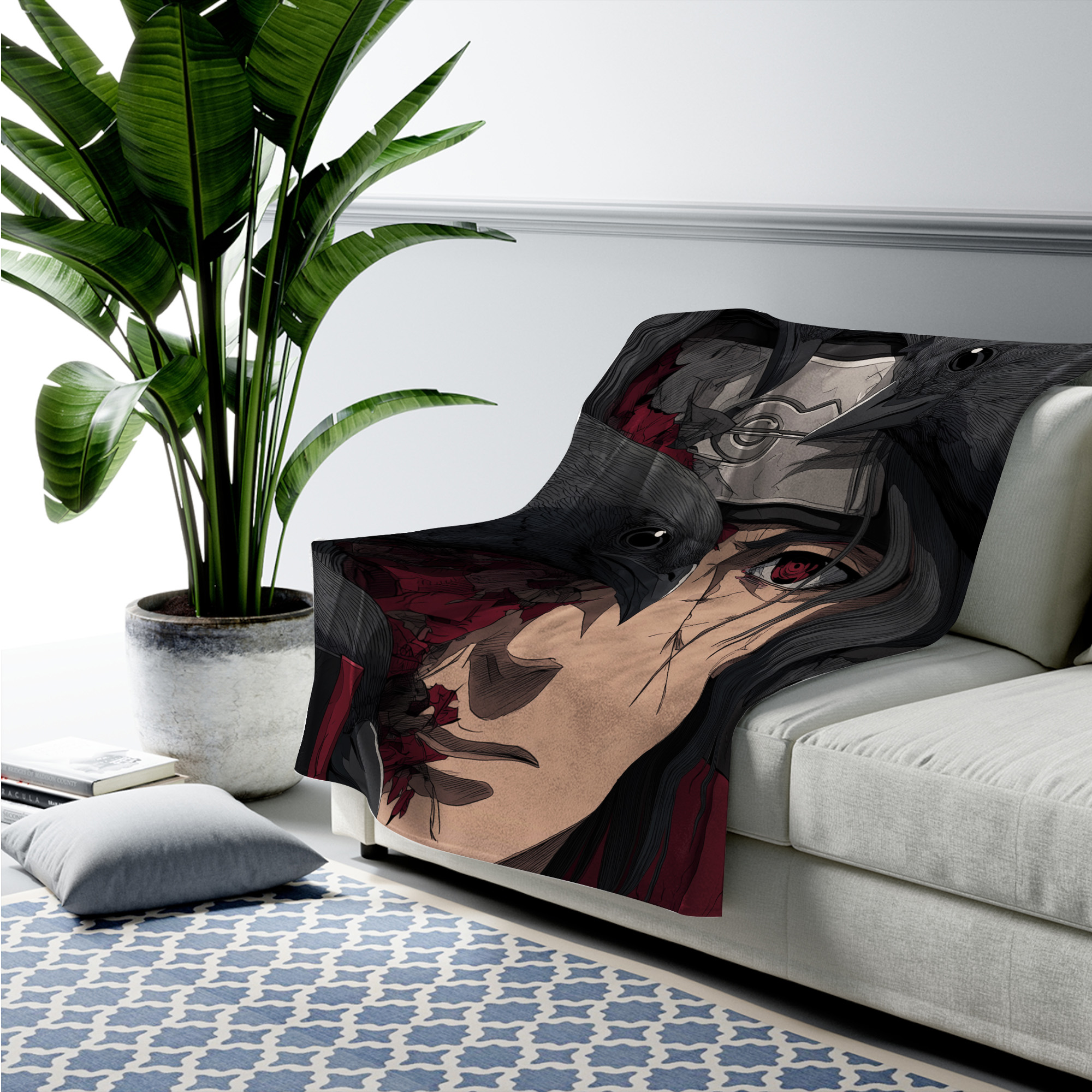 Itachi Shadowed Figure Fleece Blanket