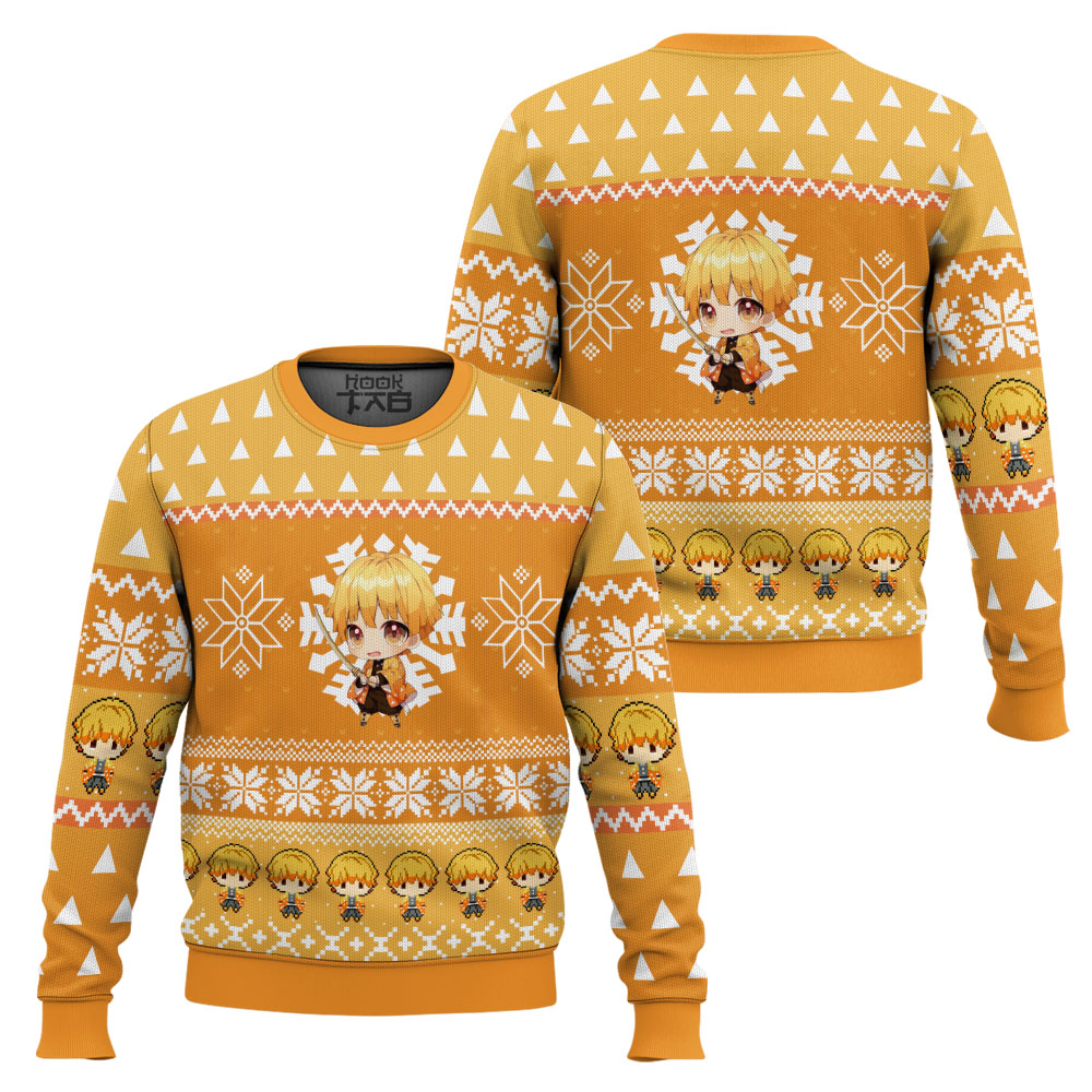 Chibi Christmas Zenitsu Agatsuma Demon Slayer Ugly Christmas Sweater