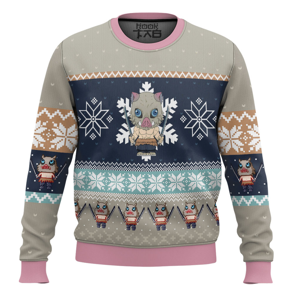 Chibi Christmas Inosuke Hashibira Demon Slayer Ugly Christmas Sweater