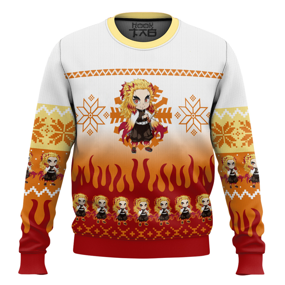 Chibi Christmas Kyojuro Rengoku Demon Slayer Ugly Christmas Sweater
