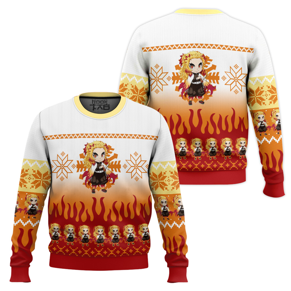 Chibi Christmas Kyojuro Rengoku Demon Slayer Ugly Christmas Sweater